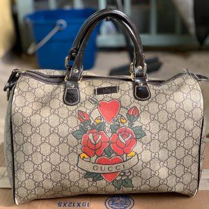 Gucci Tattoo Hearts And Roses Large 'Joy' Satchel